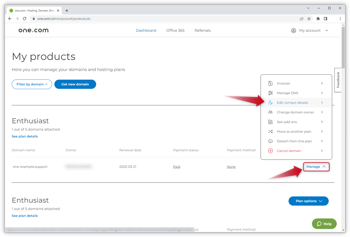 Edit contact details is the third item in the menu that appears