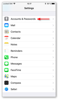 Go to Settings and tap Accounts and Passwords