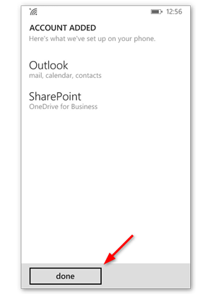 Your account has been set up, tap Done
