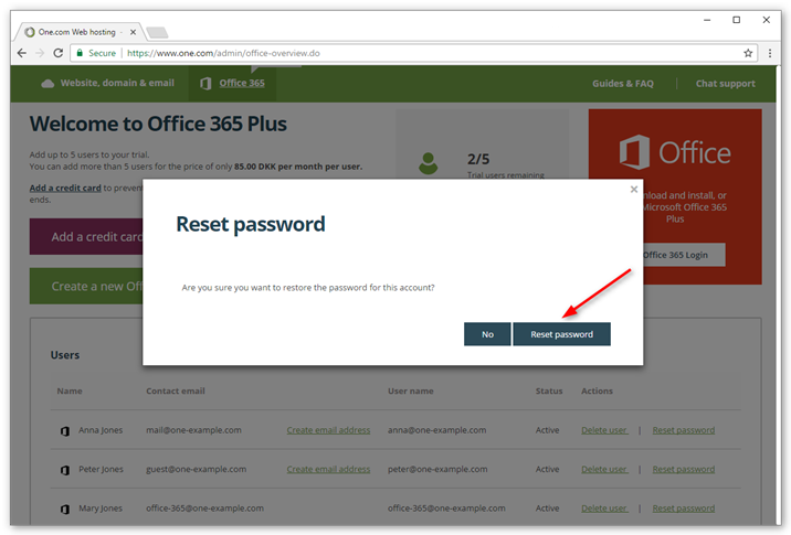 Click restore password to confirm