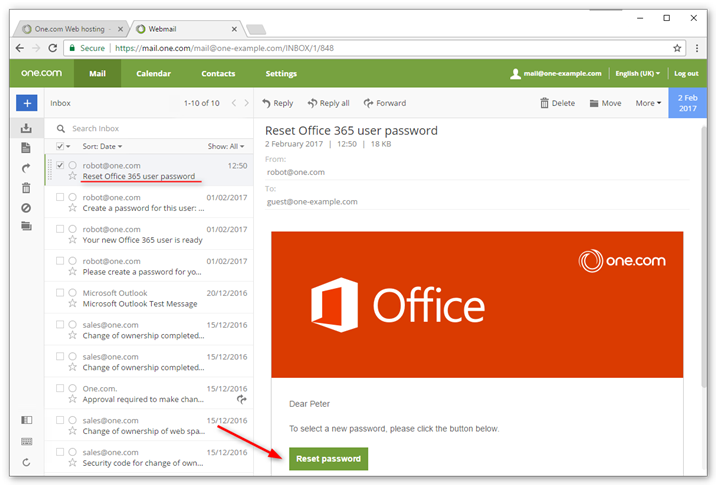 Locate the mail in your inbox and click reset password