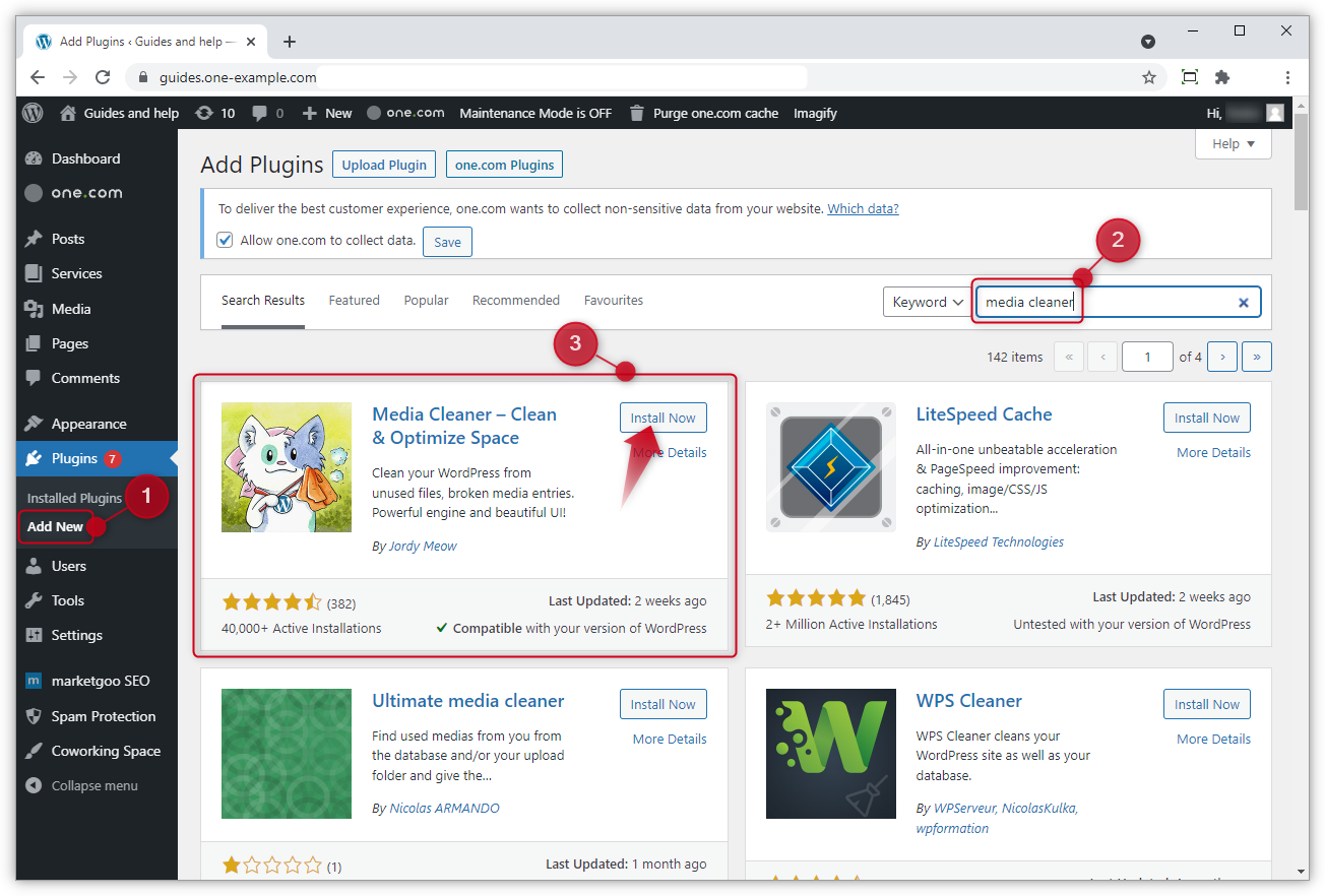 Screenshot del Plugin Media Cleaner.