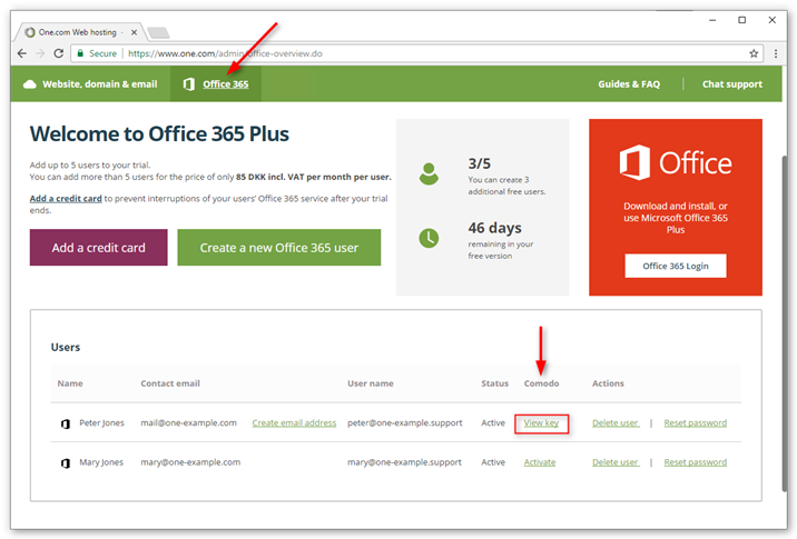 Click view key and copy to install Comodo antivirus