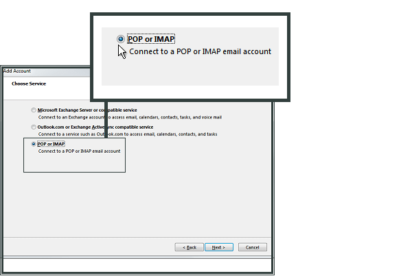 Kies POP of IMAP