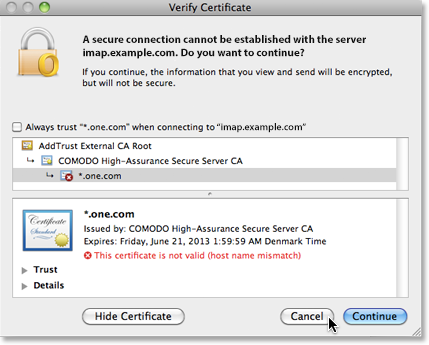 Secure connection cannot be established.