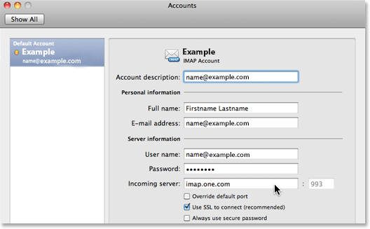 Check that correct imap server is used.