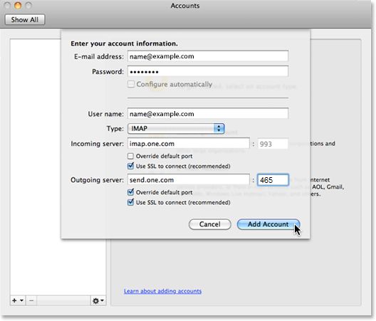Click on &apos;Add account&apos;.