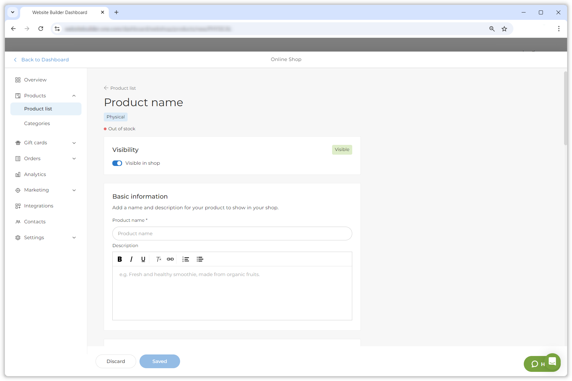 Kuvakaappaus, jossa näkyy tuotesivu.