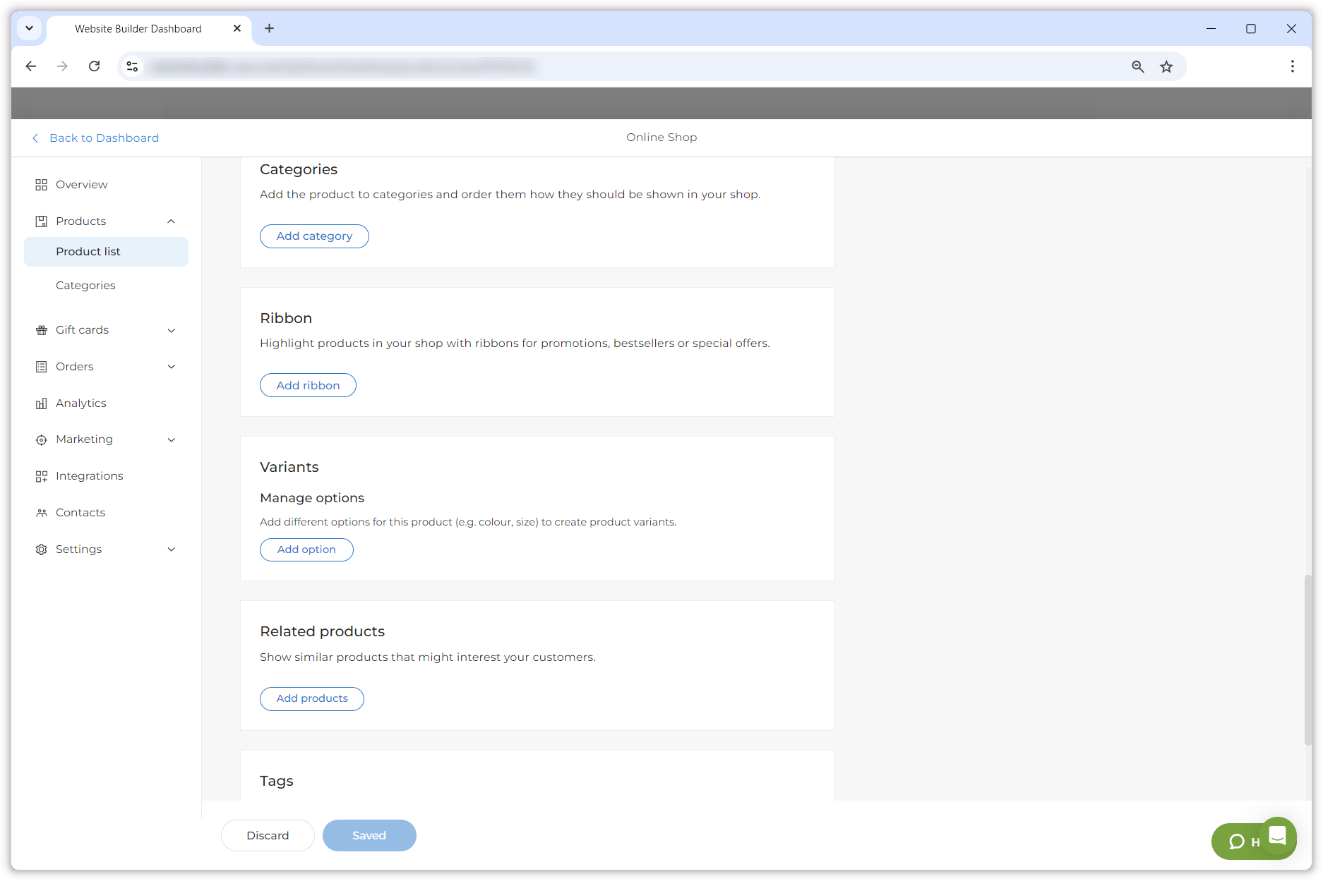 Kuvakaappaus, jossa näkyvät kategoriat-, etiketti-, muunnelmat- ja metatietovaihtoehdot.