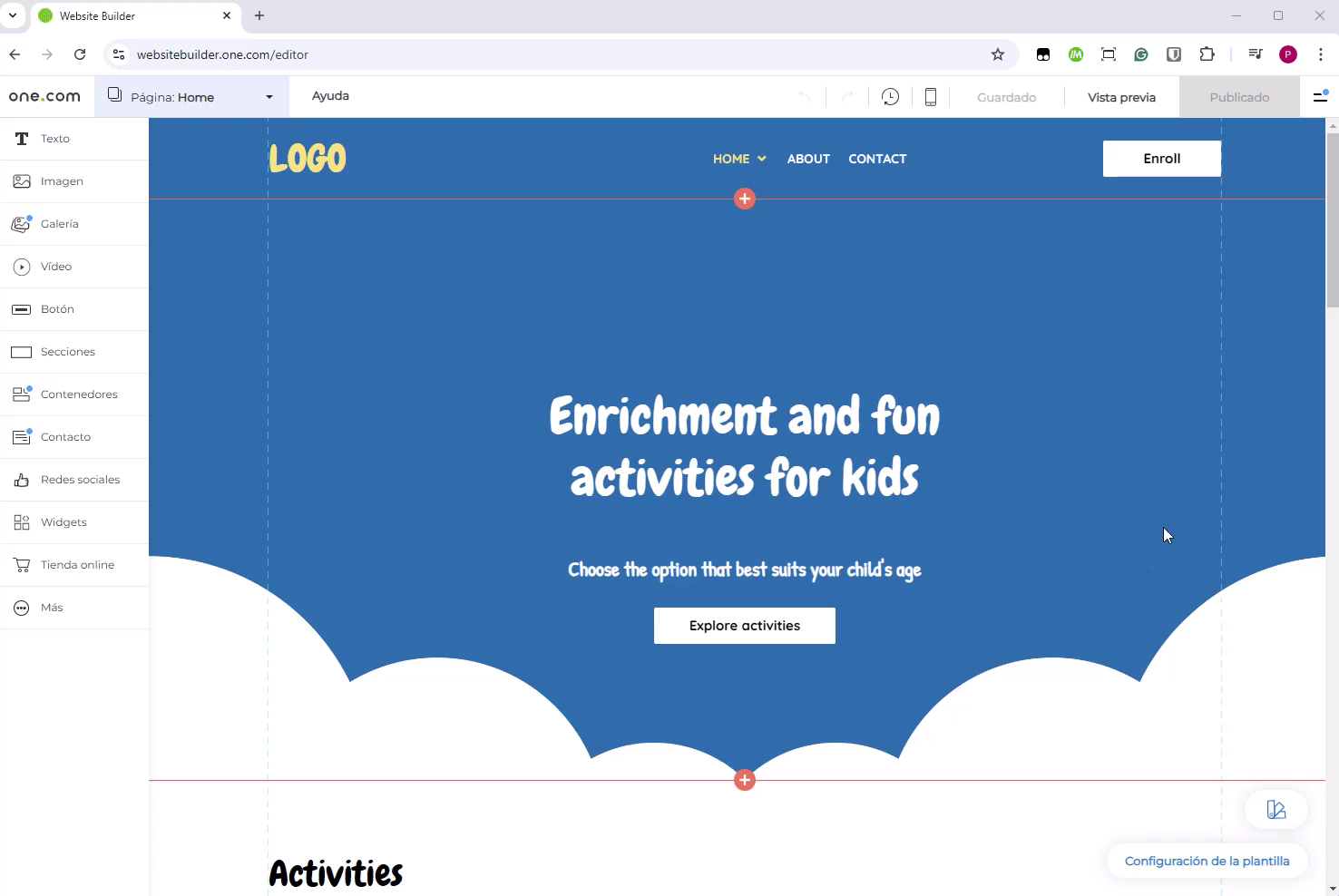 GIF with the steps in Website Builder