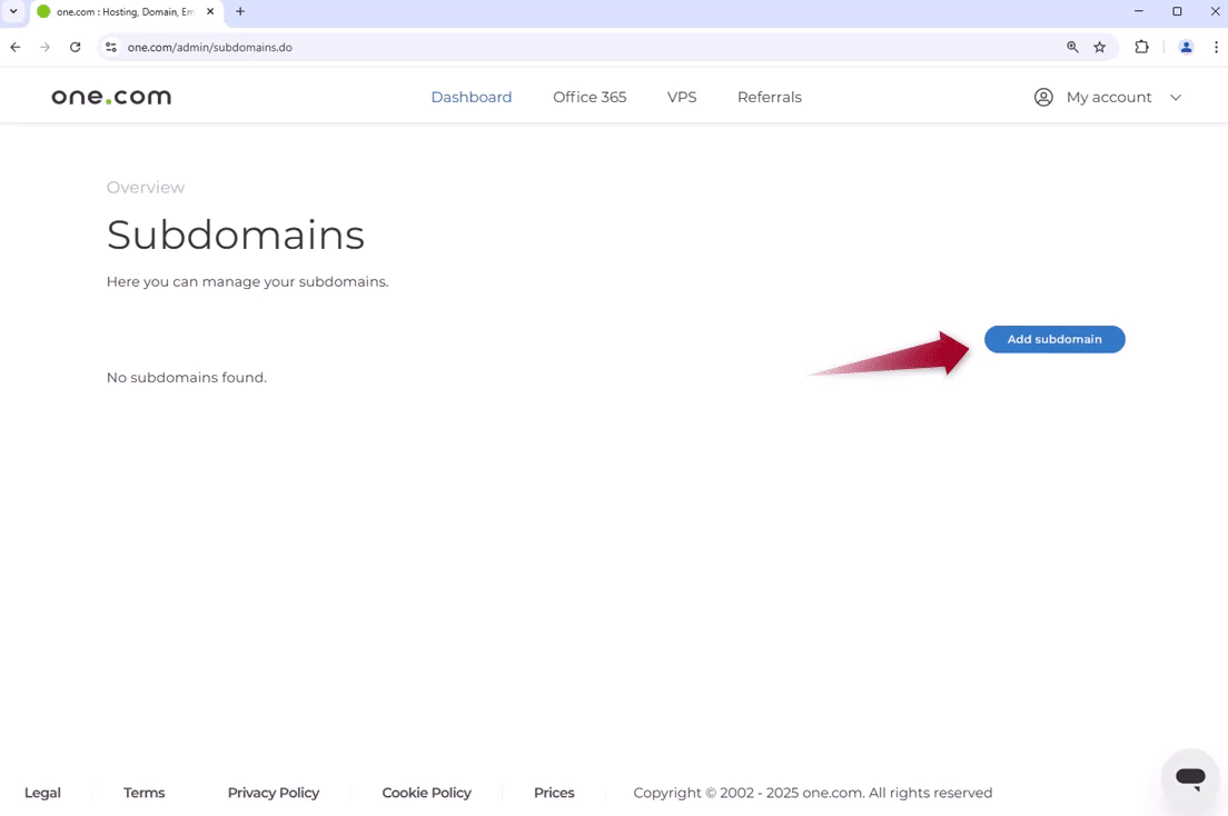 GIF showing where to click to add a subdomain and where to name it.