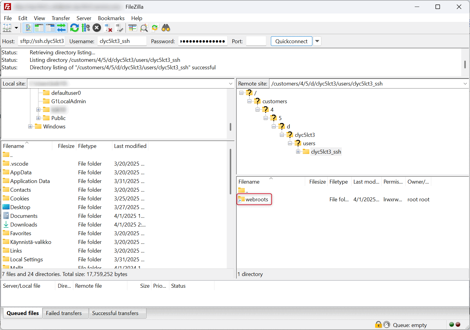 GIF-animasjon som viser hvordan du finner og sletter de to mappene for WordPress-installasjonen.