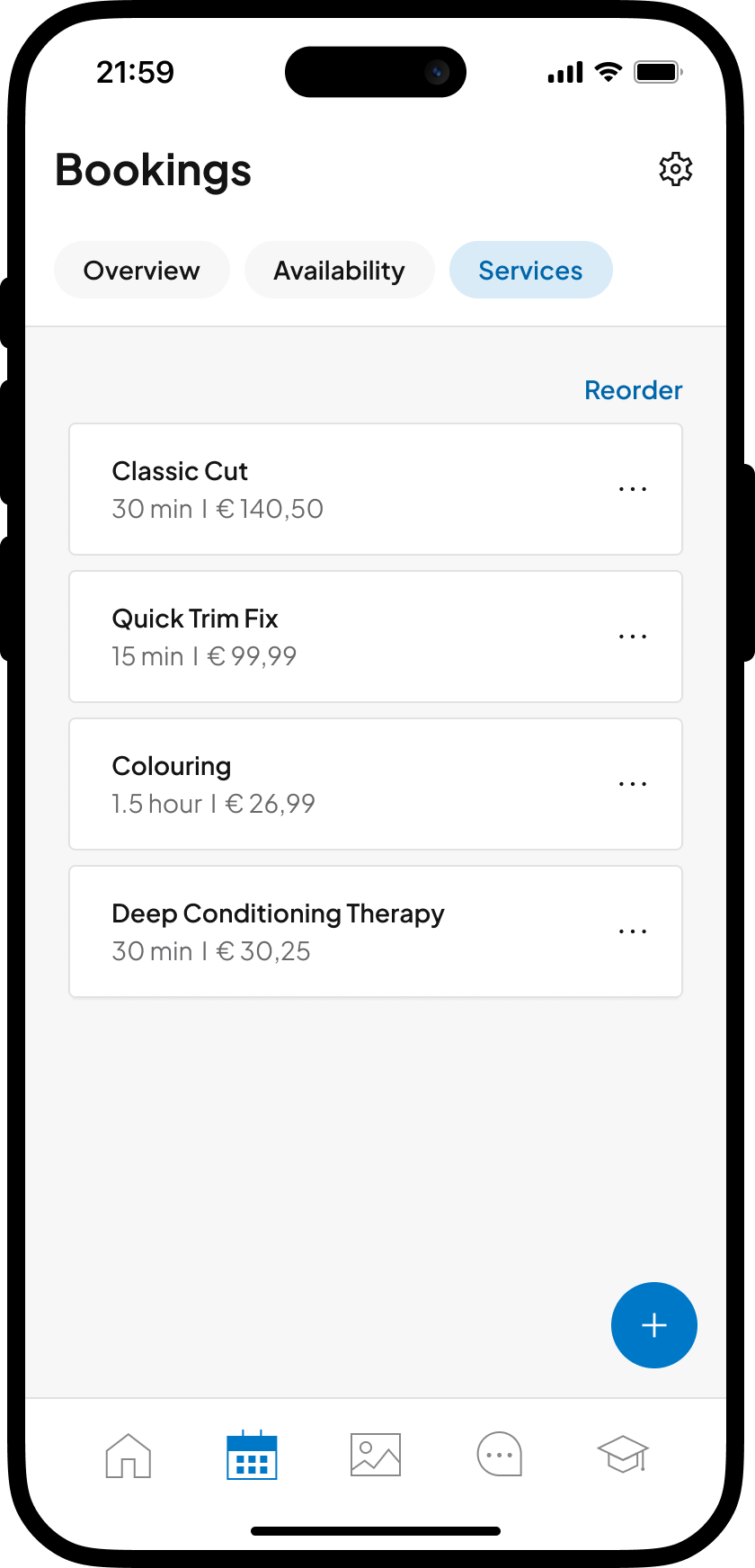 Screenshot of the offered services in the Companion app.