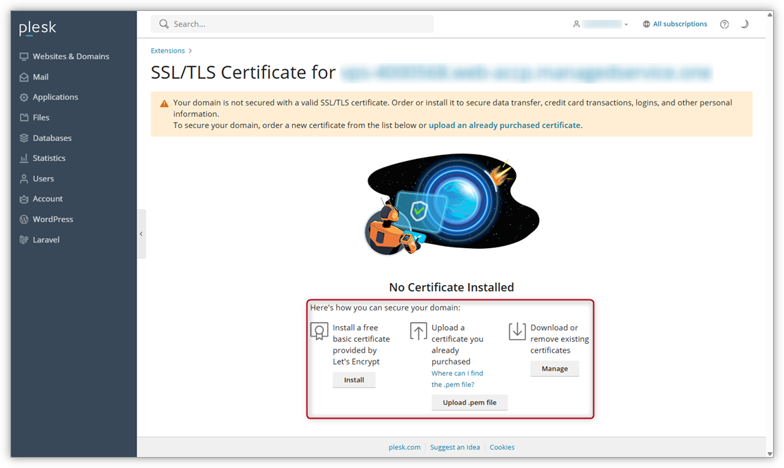 Screenshot in Plesk where you select which method you want. 