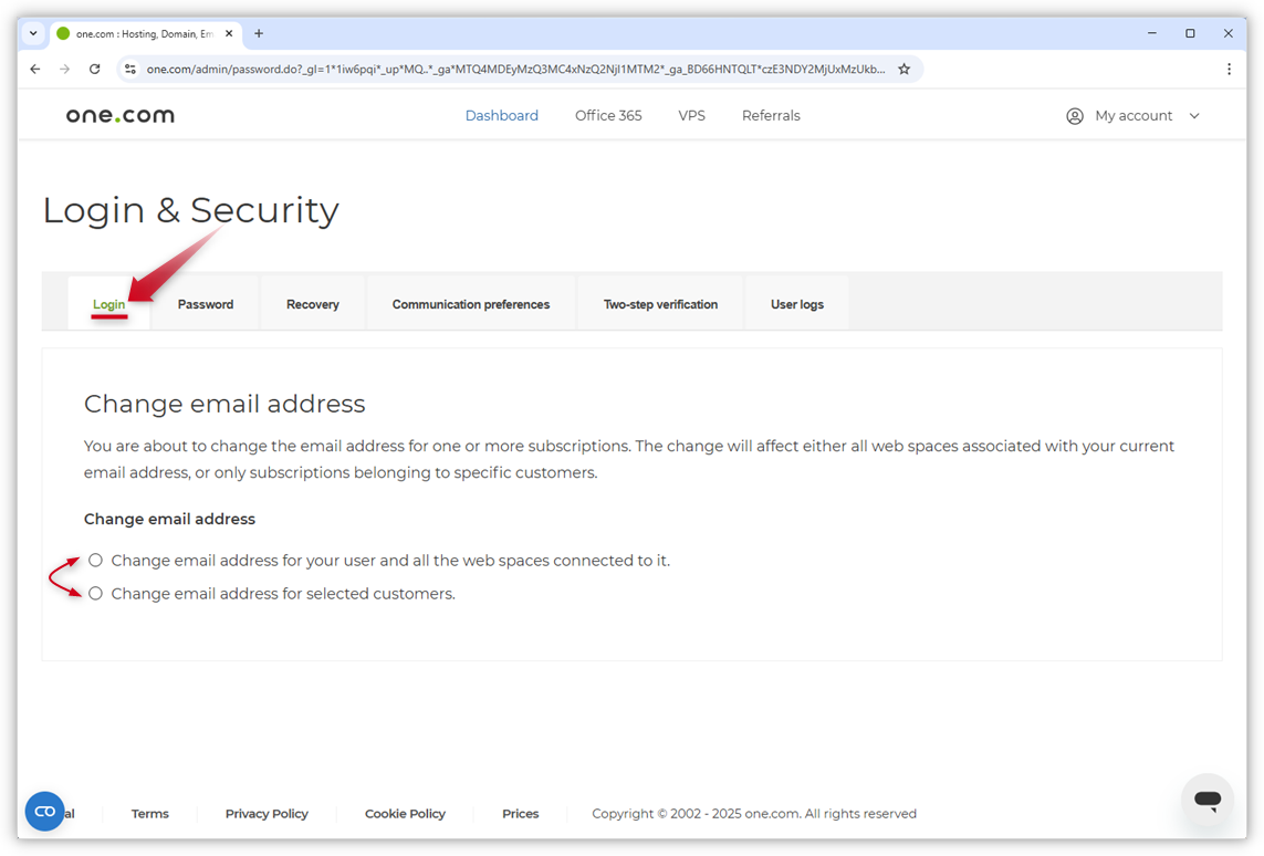 The screenshot of the Login & Security page shows a red arrow pointing to 
