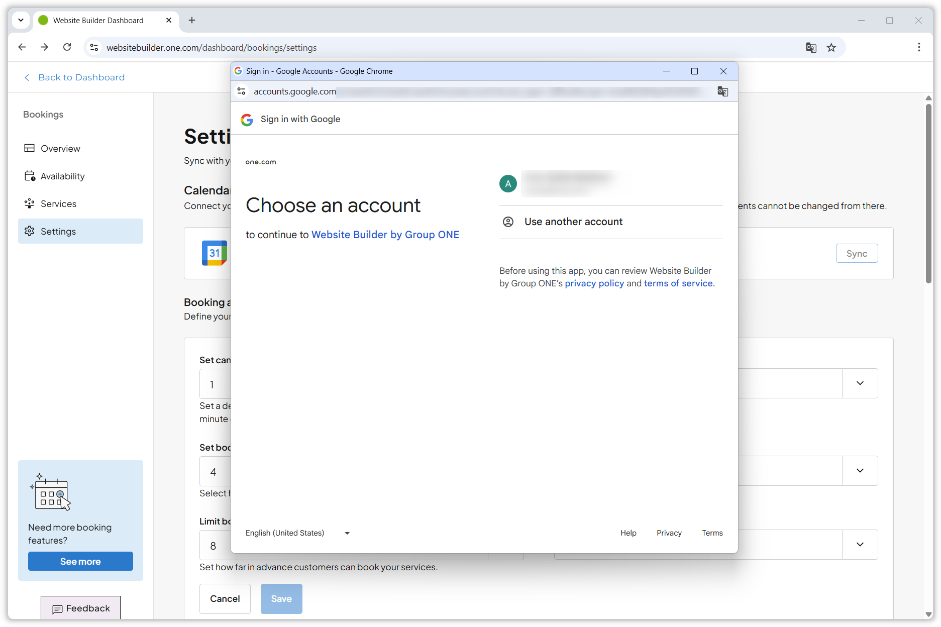 Skärmbild som visar fönstret där användaren kan välja vilket Google-konto de vill använda.