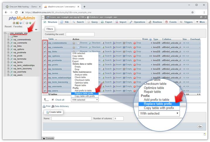 Find table. Table prefix DB. SM prefix Changer. Table for copy.