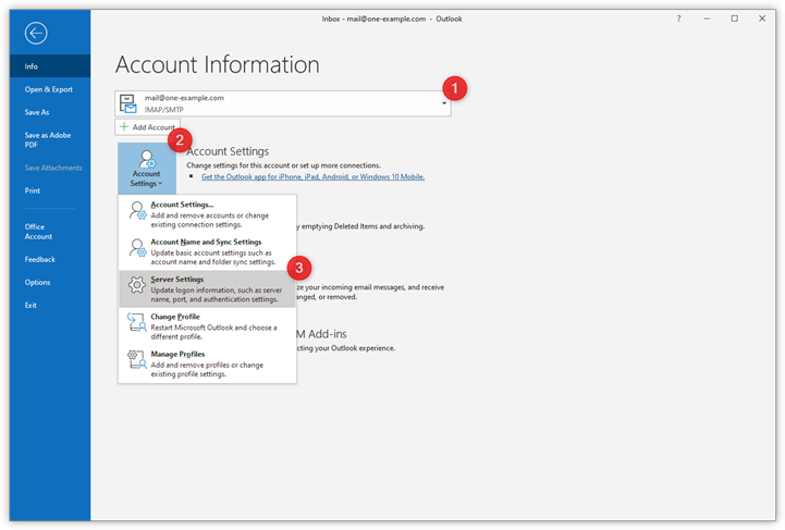 basic imap account settings for outlook 2016 for windows