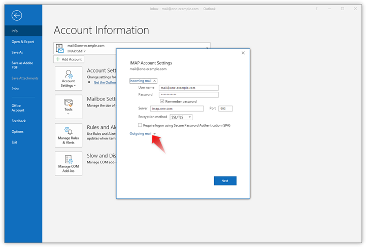 outlook internet email settings pop3 or imap