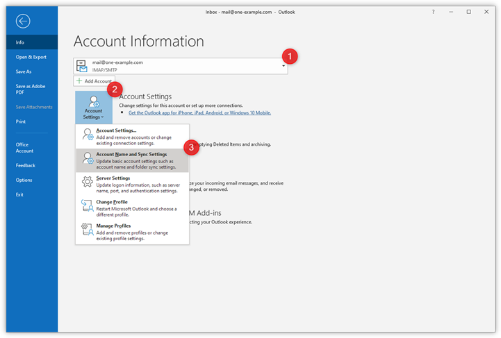 basic imap account settings for outlook 2016 for pc