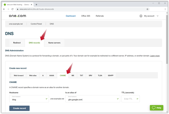 How Do I Create A CNAME Record Support One