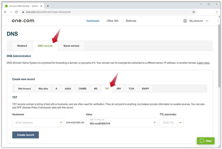 How Do I Create A Txt Record Support One Com