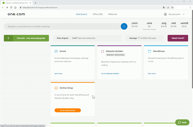Animación GIF que muestra cómo acceder a WP Admin a través del Panel de control.