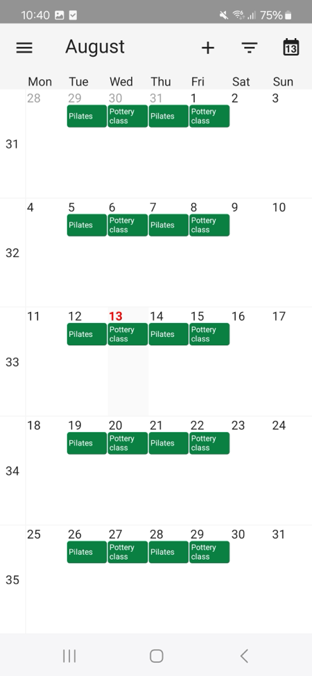 Screenshot met gesynchroniseerde agenda-afspraken.