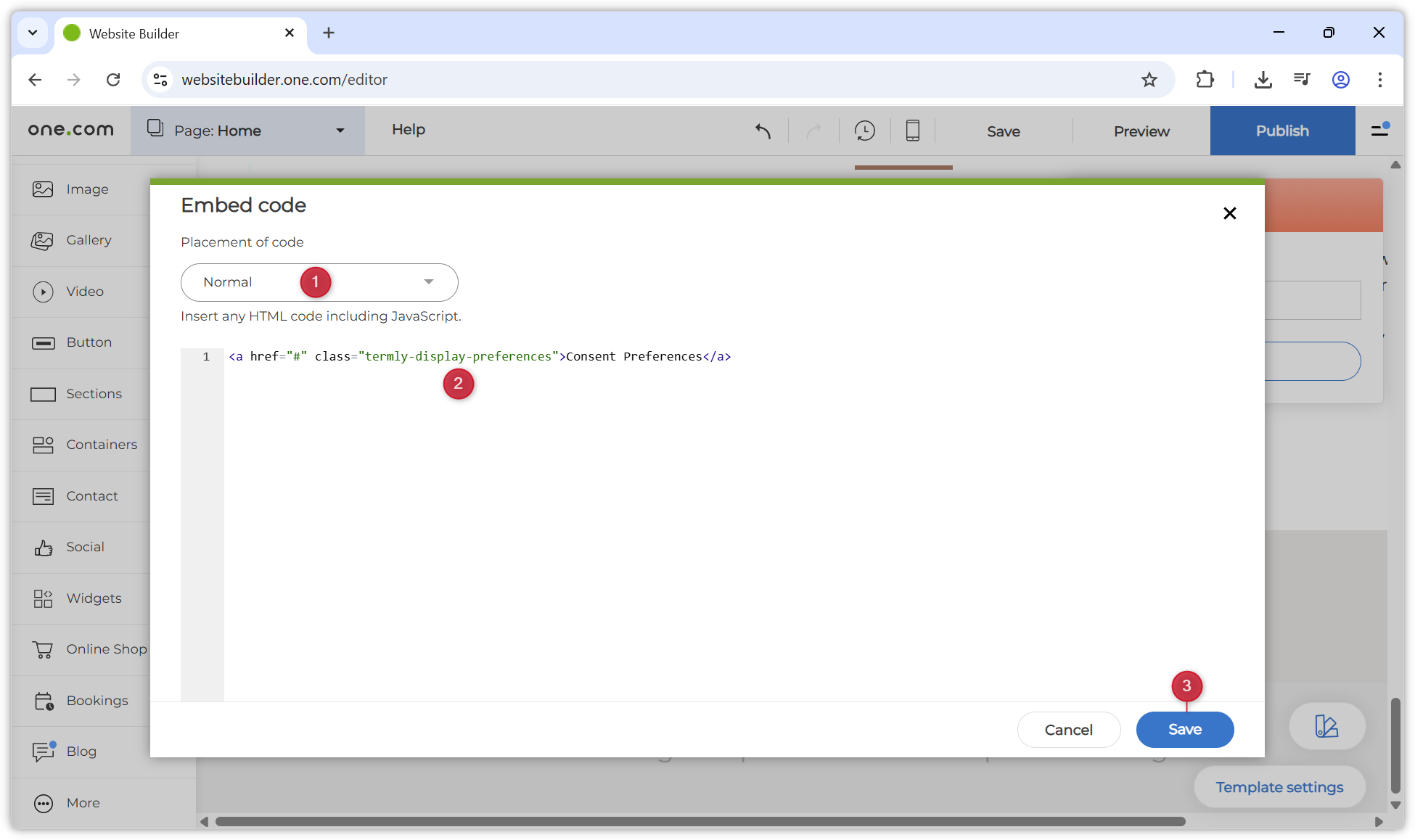 Screenshot of the code component Website Builder editor.