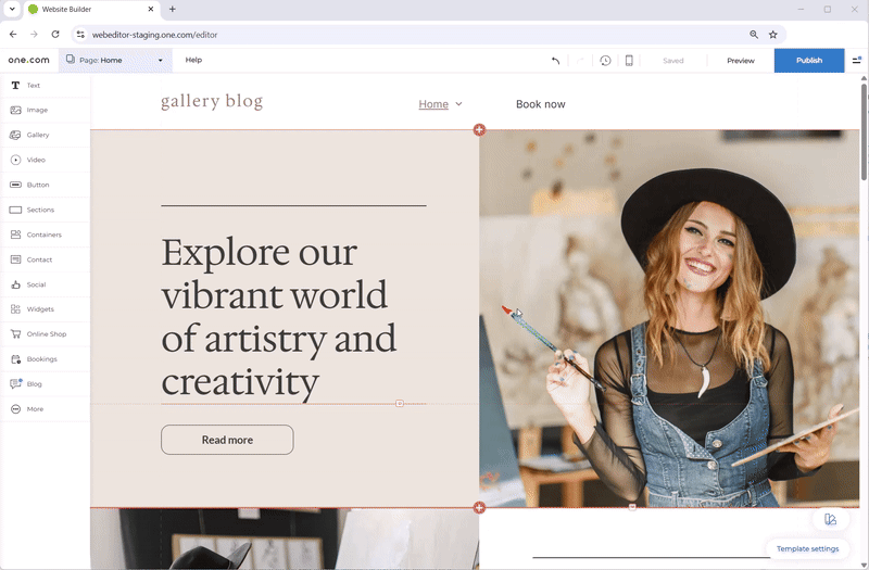 GIF, das eine Website mit zugefügten Animationen in der Vorschau zeigt.
