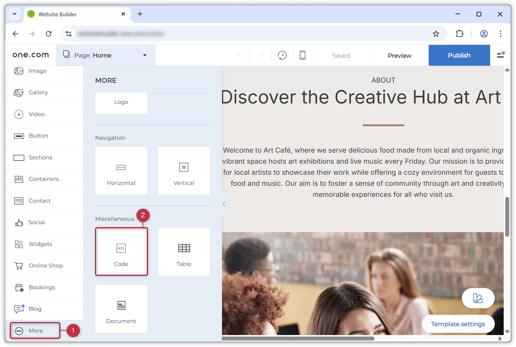 Kuvakaappaus Website Builder -editorista.