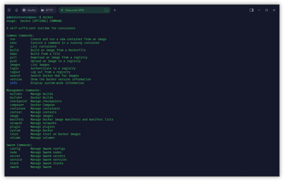 Captura de pantalla del terminal SSH, que muestra cómo se verá si se instala correctamente. 
