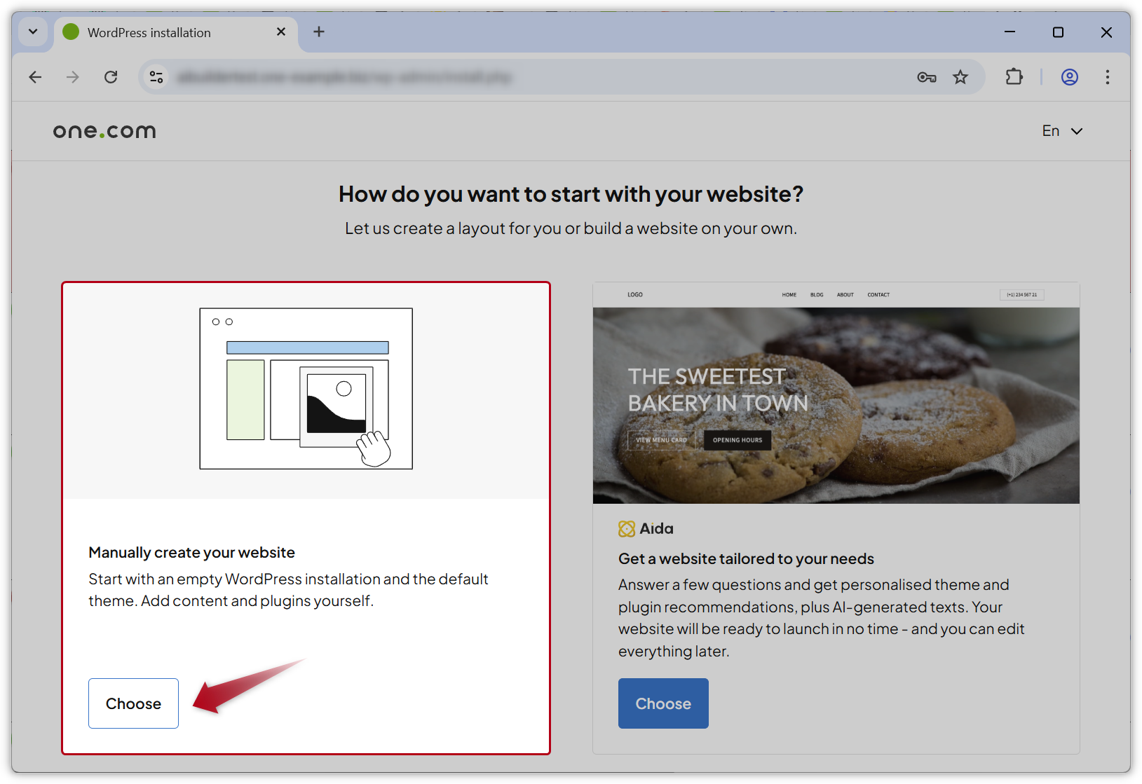 Screenshot showing where to choose Manual creation.