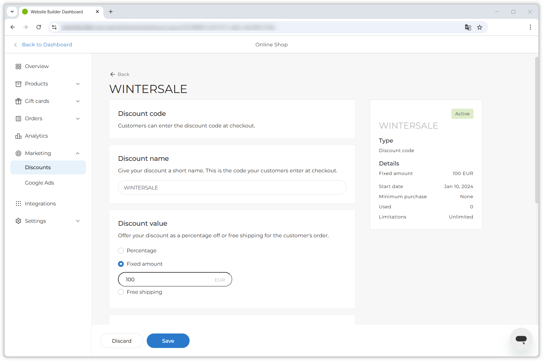 Capture d’écran montrant la page de détails d’un code.