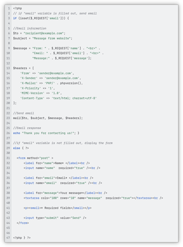 Capture d’écran du code du formulaire.