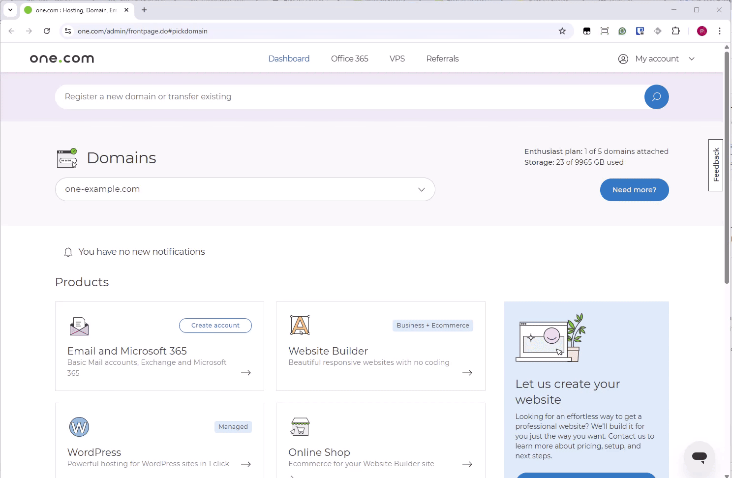 GIF die de beschreven stappen laat zien in het Configuratiescherm en het dashboard van de Website Builder.
