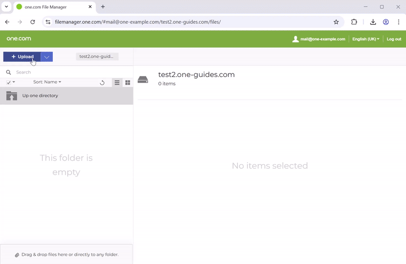 GIF, das zeigt, wie Sie die WordPress-Dateien an den neuen Speicherort im File Manager hochladen.