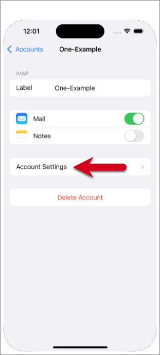 Screenshot della schermata delle impostazioni dell'account con una freccia rossa che punta alle Impostazioni dell'account.