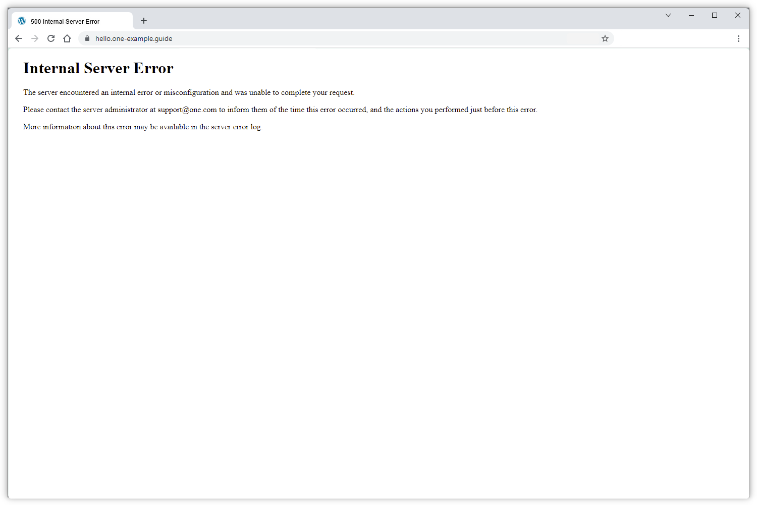 Screenshot di un errore interno del server.