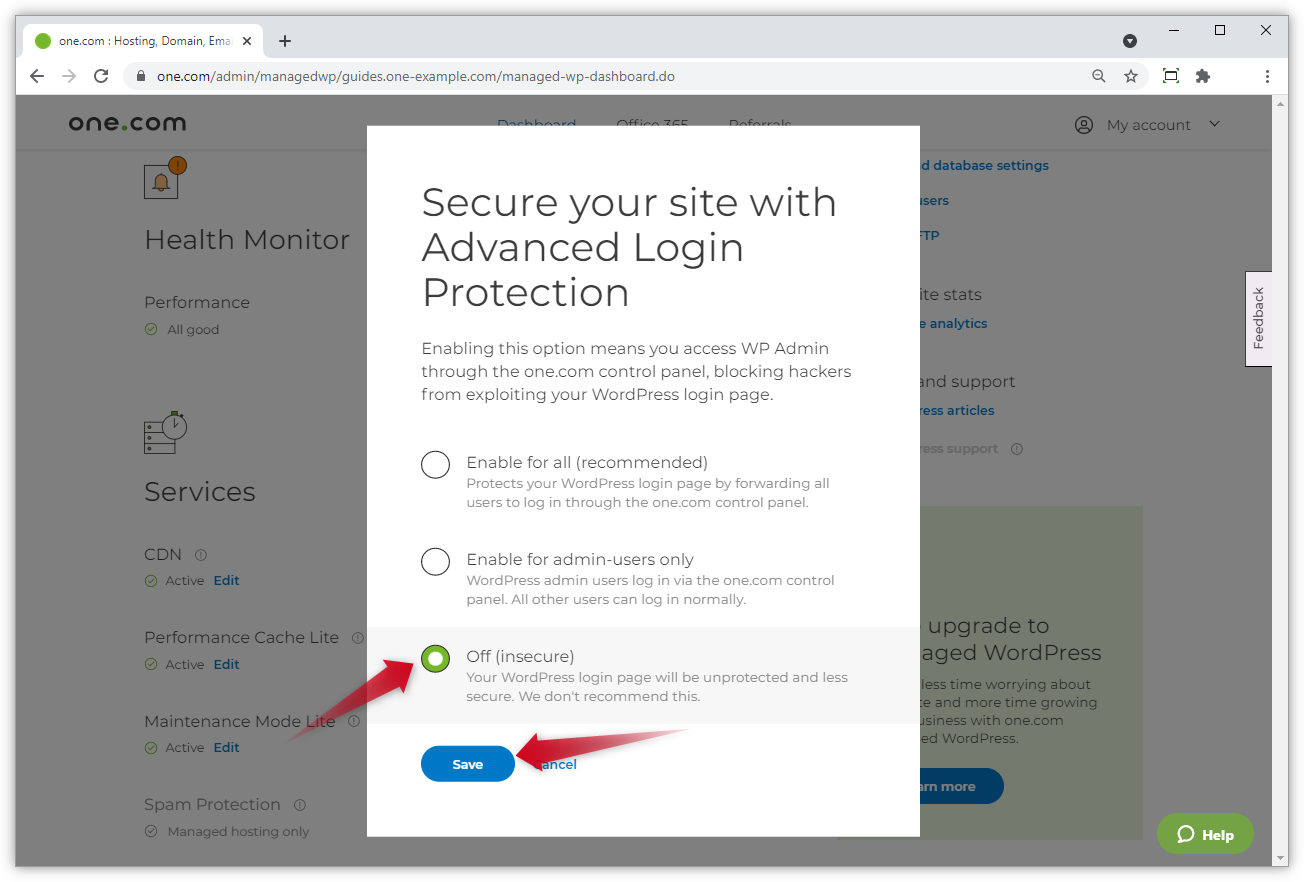 Screenshot of Advanced Login Protection settings.
