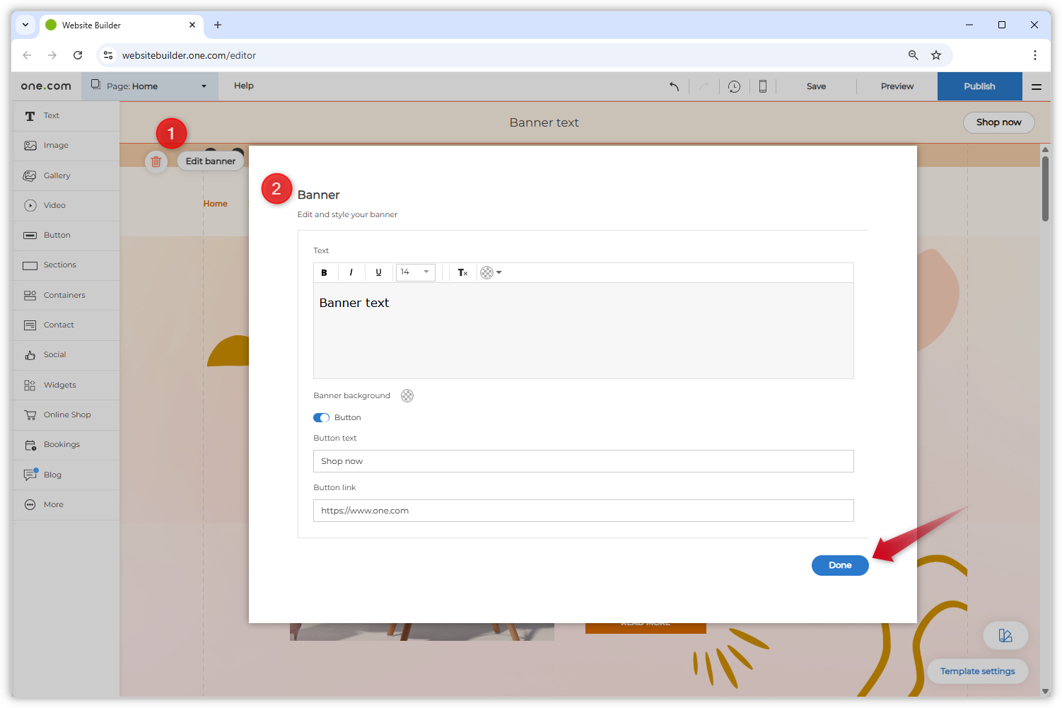 pantalla de la ventana de configuración del banner abierta.