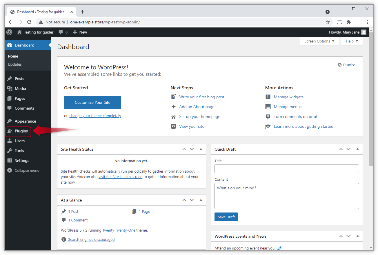 Screenshot of WP Admin.