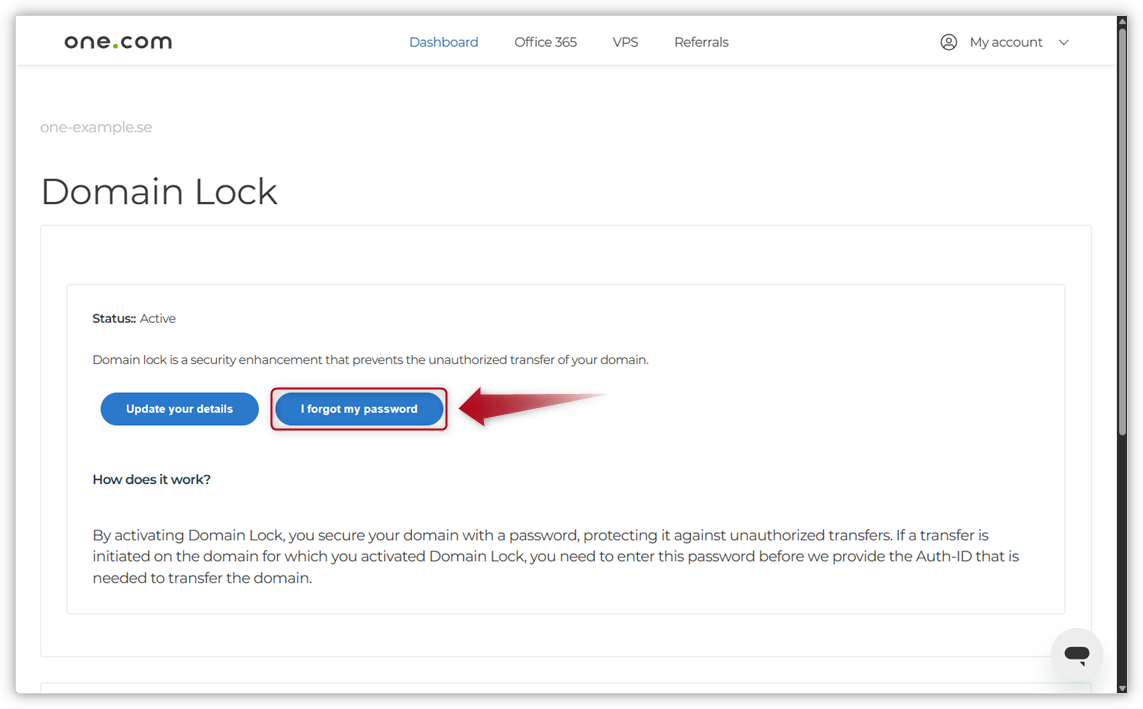 Arrow pointing on I forgot my password button