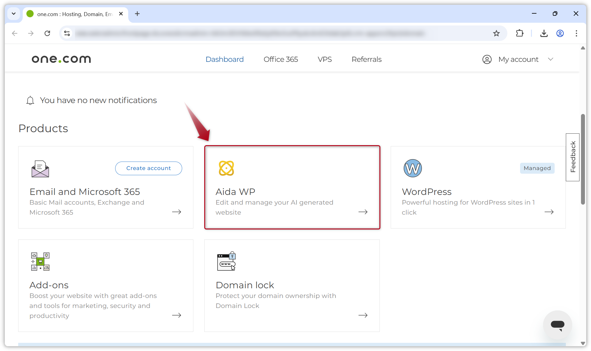 Screenshot von Aida WP im Kontrollpanel.