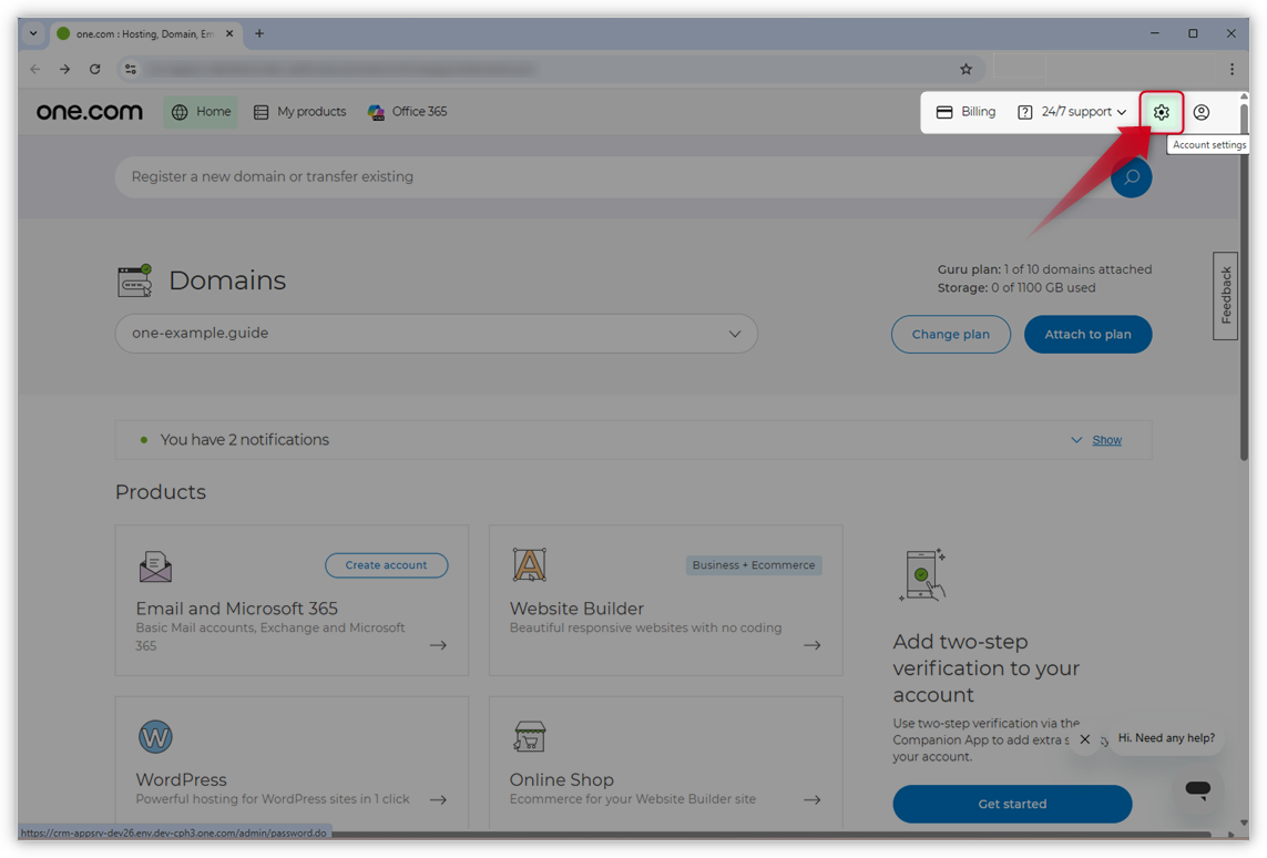 Screenshot van het nieuwe ontwerp van het Configuratiescherm. Een rode pijl wijst naar het pictogram Instellingen.
