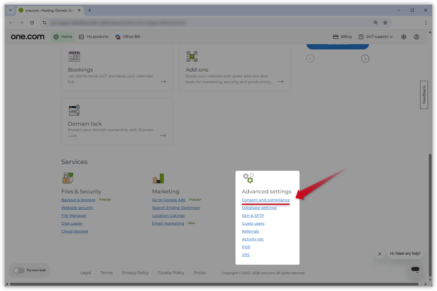 Kuvakaappaus vanhasta Ohjauspaneelin ulkoasusta. ”Lisäasetukset”-osio on korostettu ja punainen nuoli osoittaa sitä kohti.