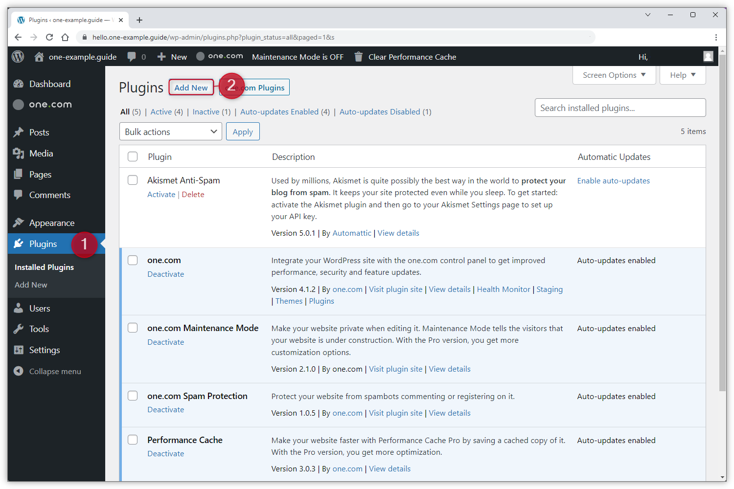 Skärmdump av plugin-sidan i WP Admin.