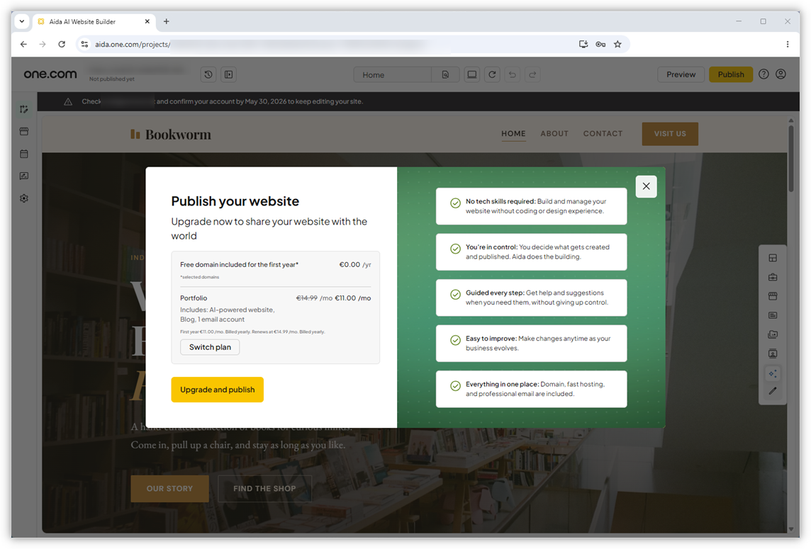Screenshot of the "Publish your website" window.