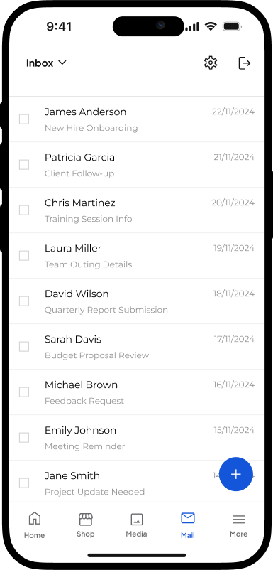Screenshot dell'app Companion mostra la posta in arrivo situata nella scheda e-mail