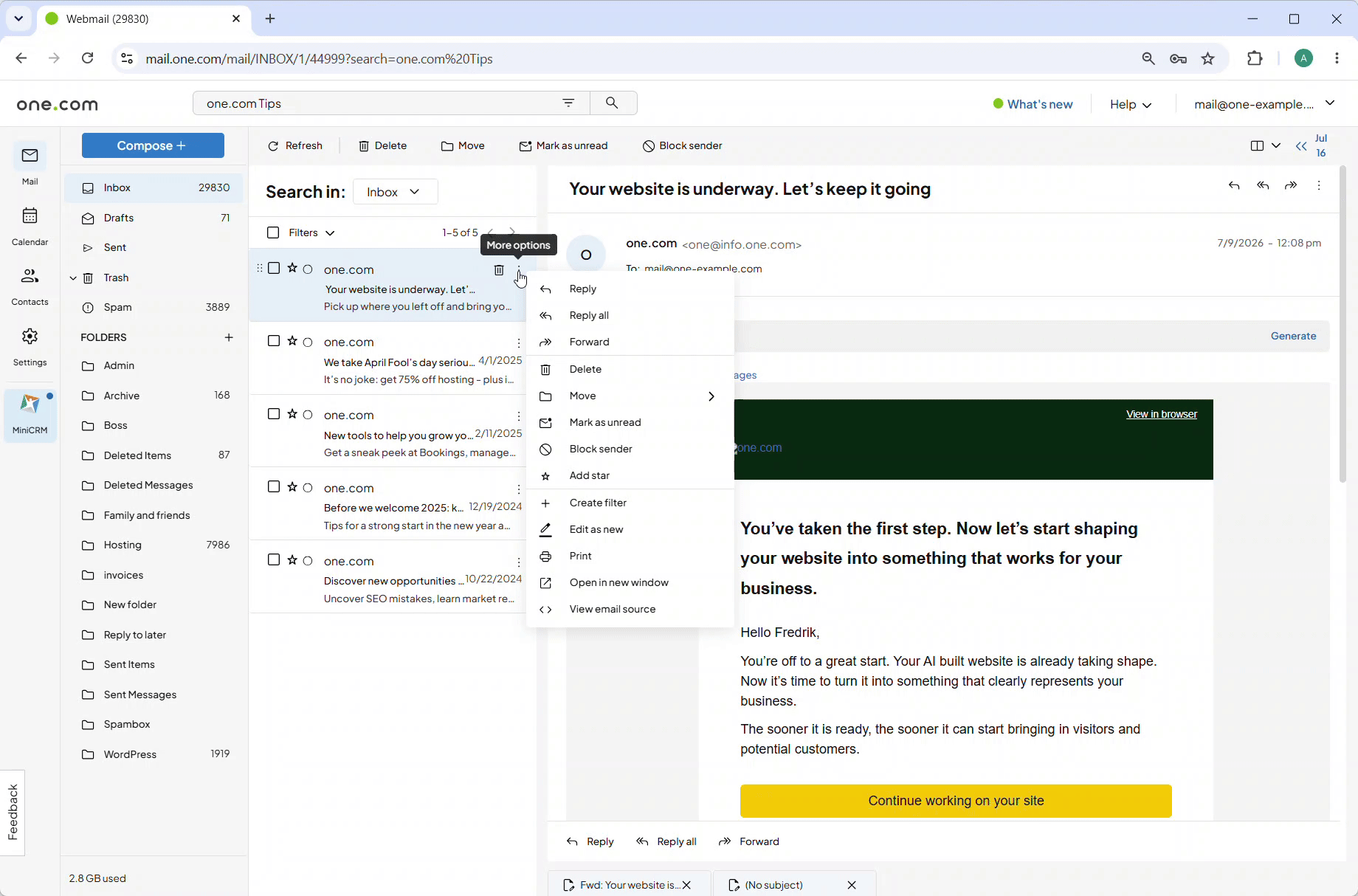 Gid showing how to forward an email.